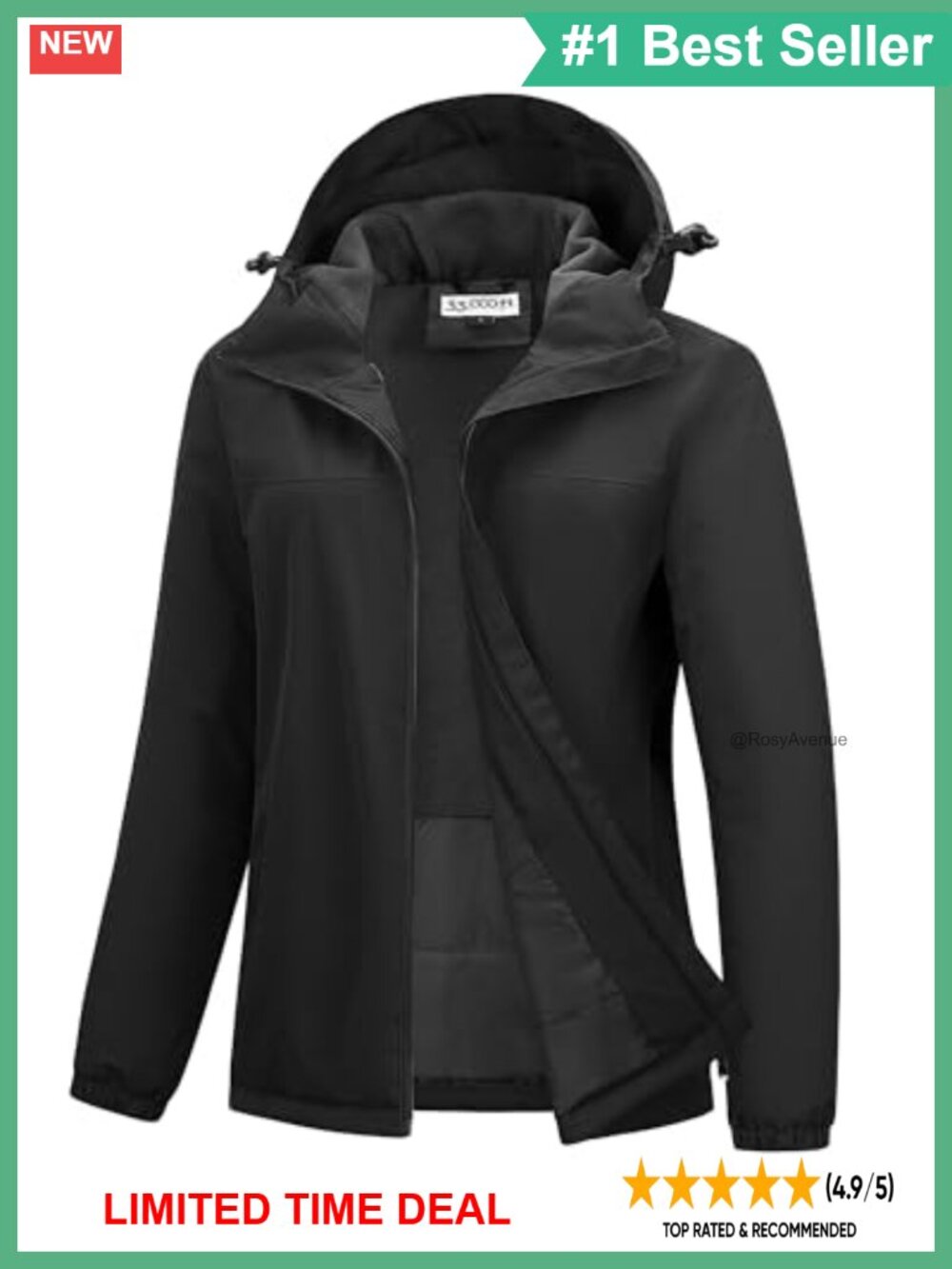 Women's Waterproof Fleece Lined Rain Jacket Hooded Warm Winter Coat